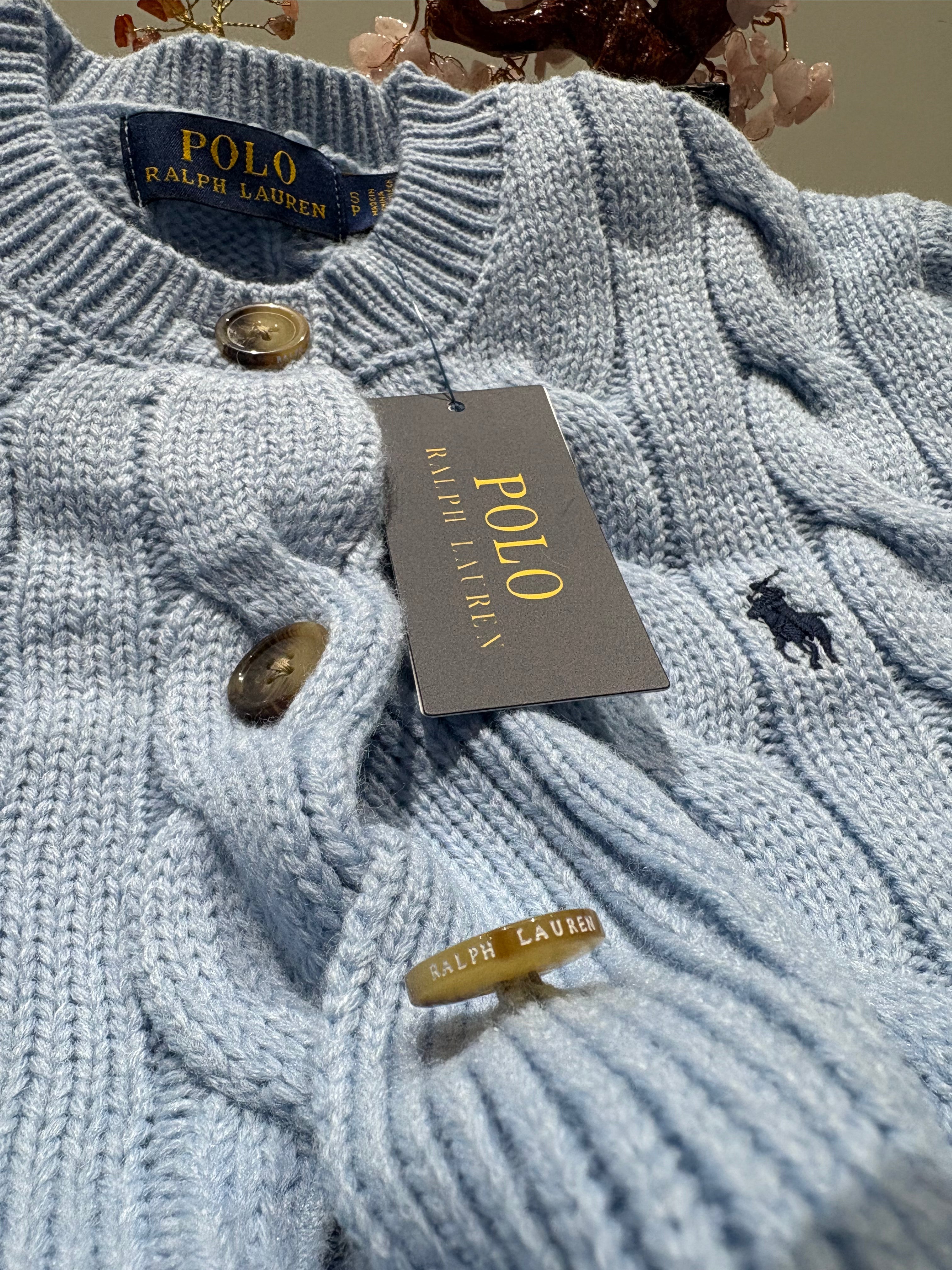 RL Cable Knit Cardigan - Light Blue