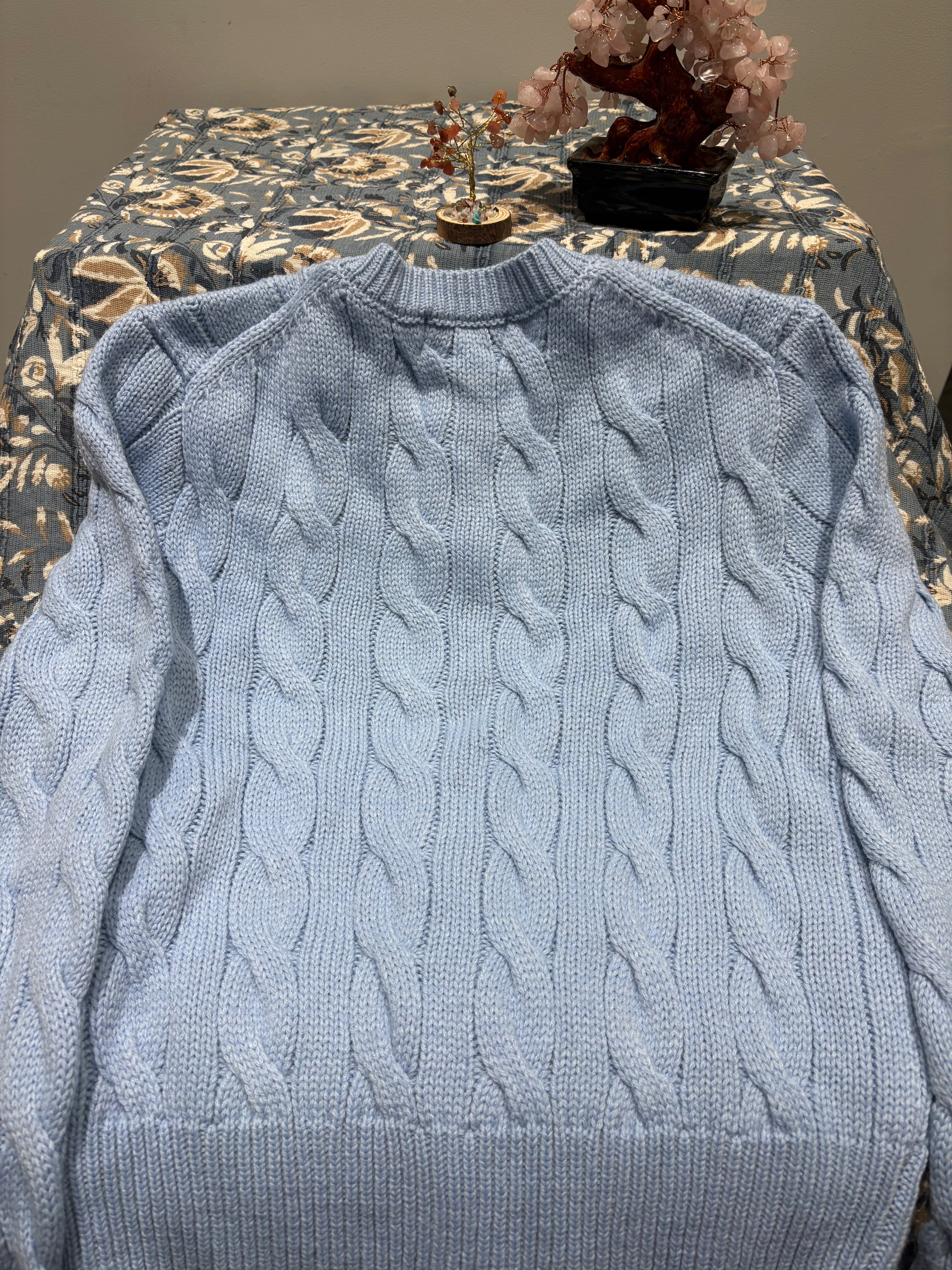 RL Cable Knit Cardigan - Light Blue