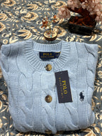 RL Cable Knit Cardigan - Light Blue