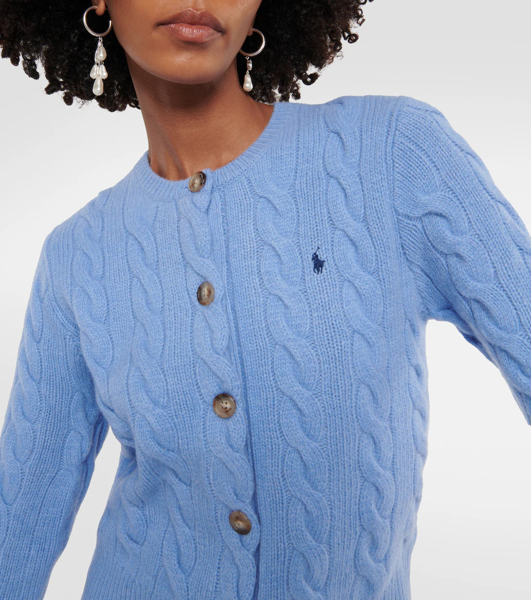 RL Cable Knit Cardigan - Light Blue